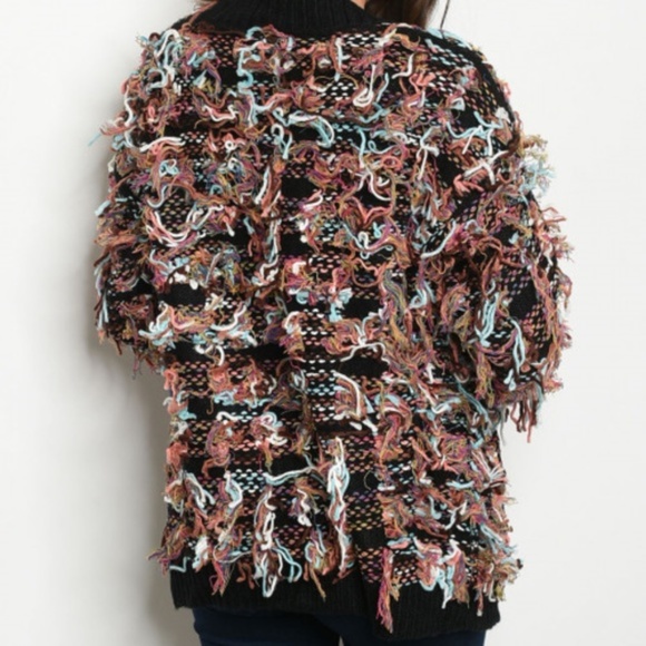 PLAYFUL DOLLZ Fringe Sweater Cardigan - Black - Picture 2 of 2